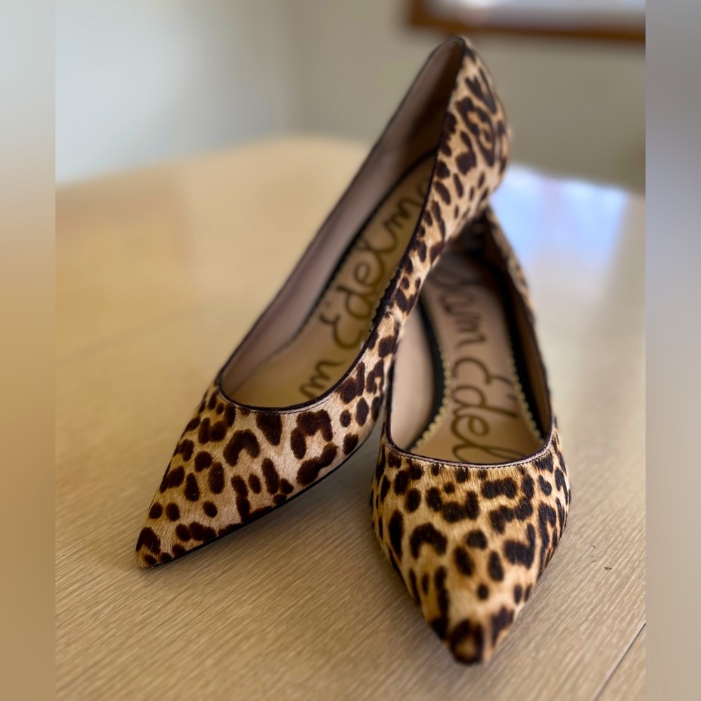 𝅺SAM EDELMAN HAZEL CHEETAH PRINT LEATHER POINTED TOE PUMPS - Picture 9 of 9